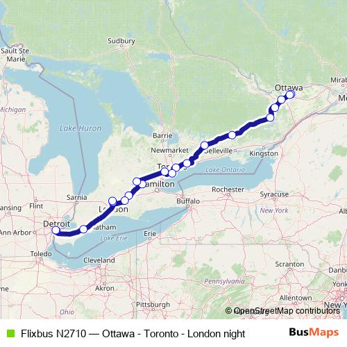 Flixbus N2710 bus Line Map