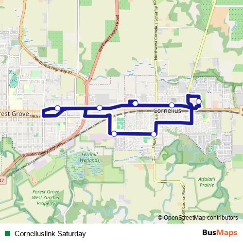 Corneliuslink Saturday bus Line Map