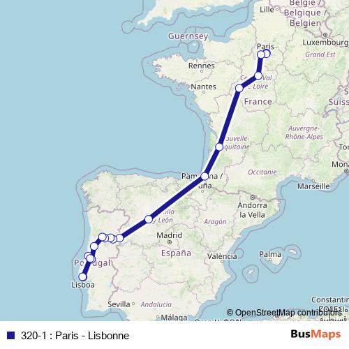 320-1 : Paris - Lisbonne bus Line Map