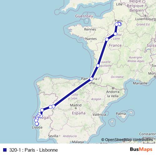 320-1 : Paris - Lisbonne bus Line Map