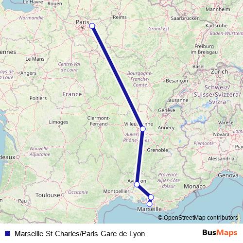 Marseille-St-Charles/Paris-Gare-de-Lyon rail Line Map
