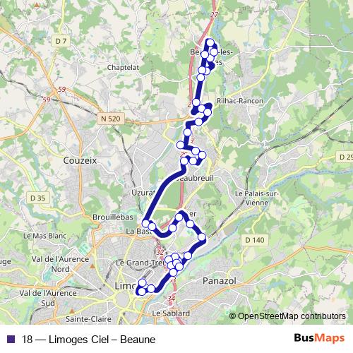 18 bus Line Map