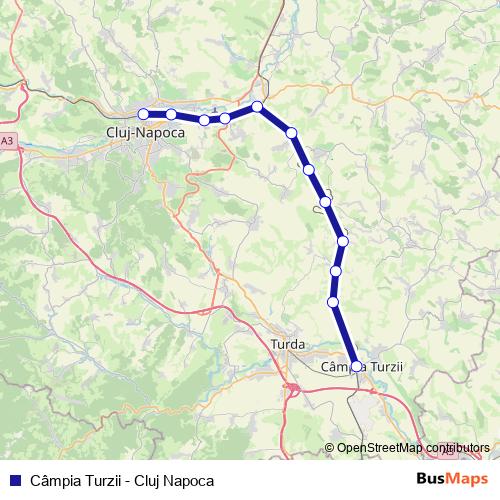 Câmpia Turzii - Cluj Napoca rail Line Map