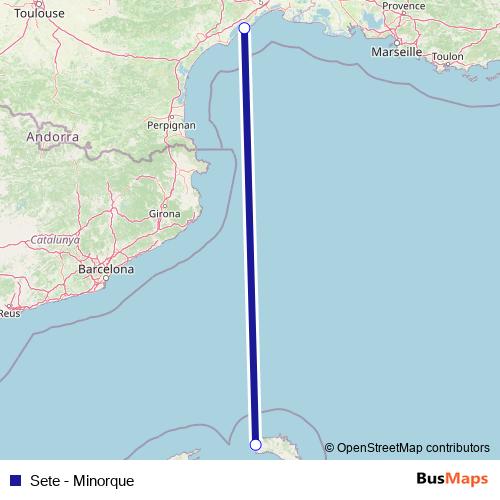 Sete - Minorque ferry Line Map