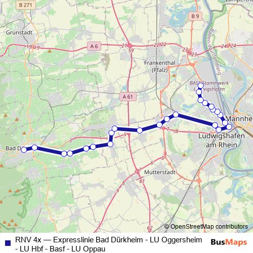RNV 4x tram Line Map