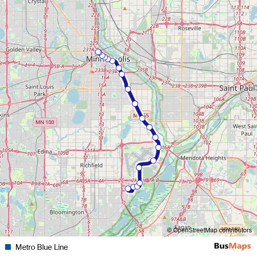 Metro Blue Line tram Line Map