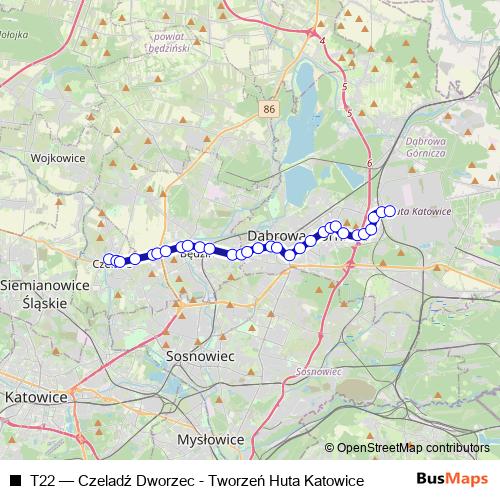 T22 tram Line Map