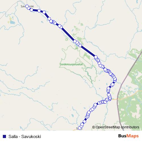 Salla - Savukoski bus Line Map