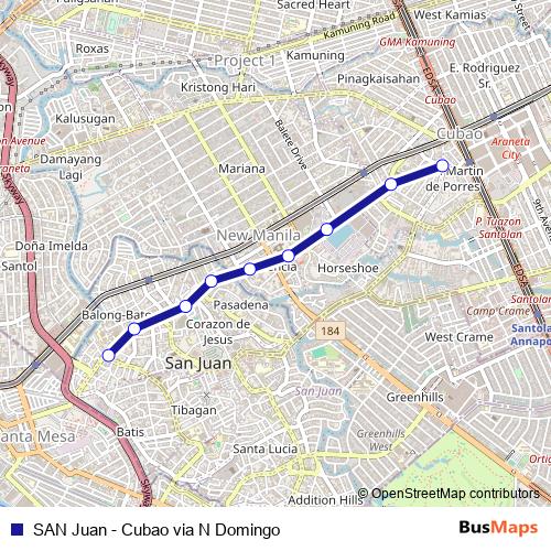SAN Juan - Cubao via N Domingo bus Line Map
