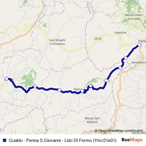 Gualdo - Penna S.Giovanni - Lido DI Fermo (Ymc01e01) bus Line Map