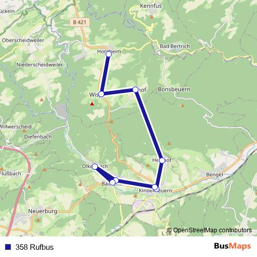358 Rufbus bus Line Map