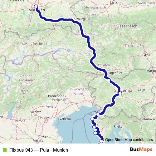Flixbus 943 bus Line Map