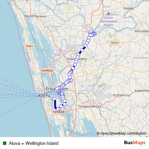 Aluva ↔ Wellington Island bus Line Map