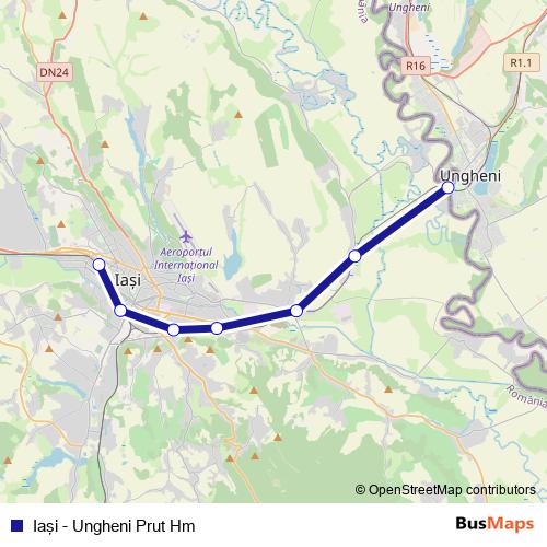 Iaşi - Ungheni Prut Hm rail Line Map
