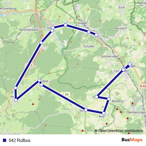 542 Rufbus bus Line Map