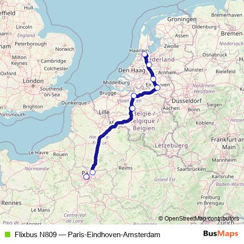 Flixbus N809 bus Line Map
