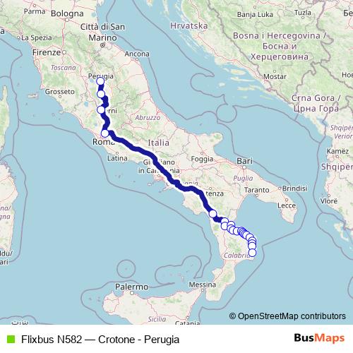 Flixbus N582 bus Line Map