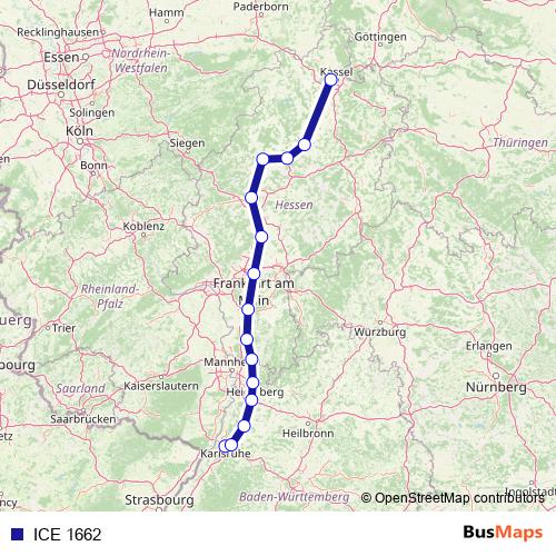 ICE 1662 rail Line Map