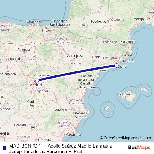 MAD-BCN (Qr) air Line Map