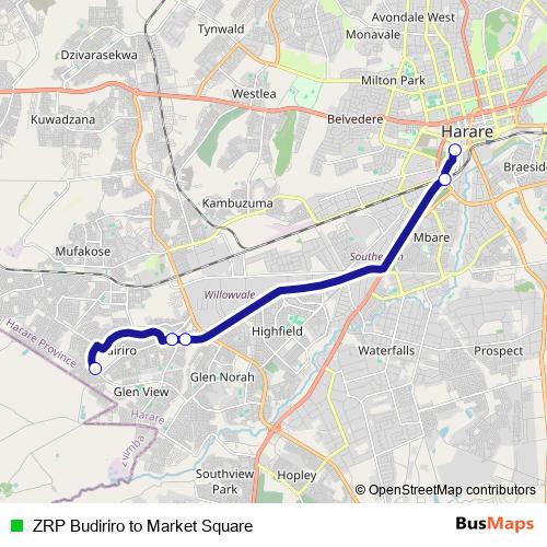 ZRP Budiriro to Market Square bus Line Map
