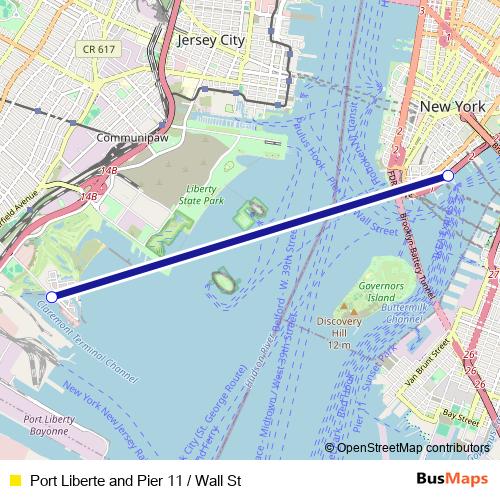 Port Liberte and Pier 11 / Wall St ferry Line Map