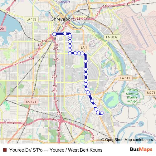 Youree Dr/ S'Po bus Line Map