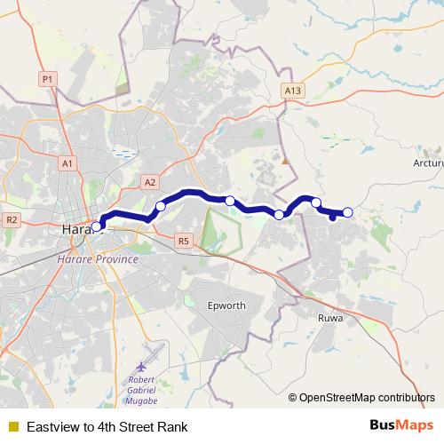 Eastview to 4th Street Rank bus Line Map