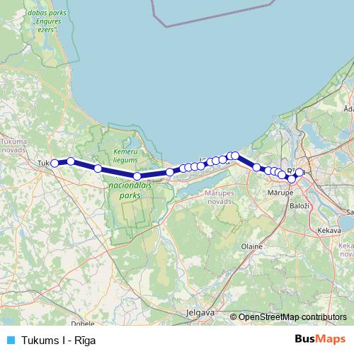 Tukums I - Rīga rail Line Map
