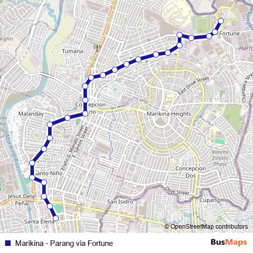 Marikina - Parang via Fortune bus Line Map