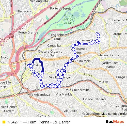 N342-11 bus Line Map