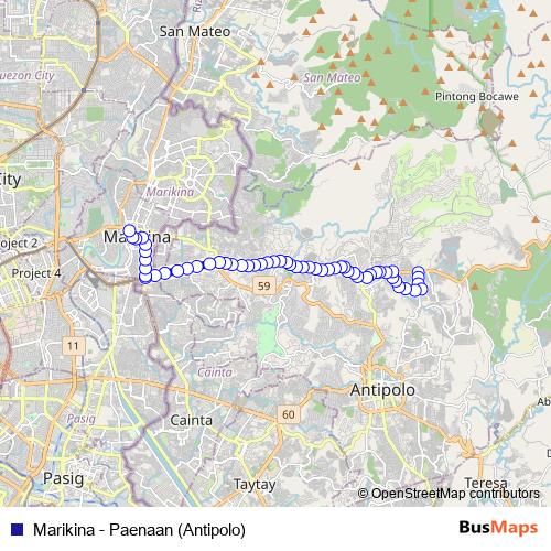 Marikina - Paenaan (Antipolo) bus Line Map