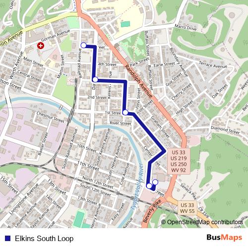 Elkins South Loop bus Line Map