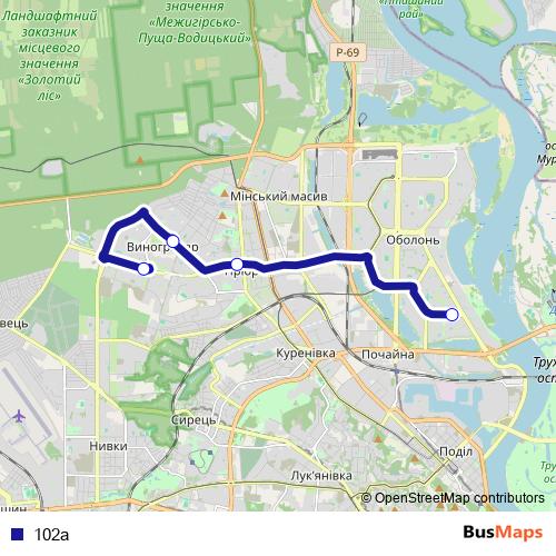 102а bus Line Map
