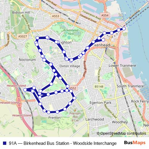 91A bus Line Map