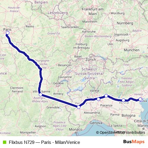 Flixbus N729 bus Line Map