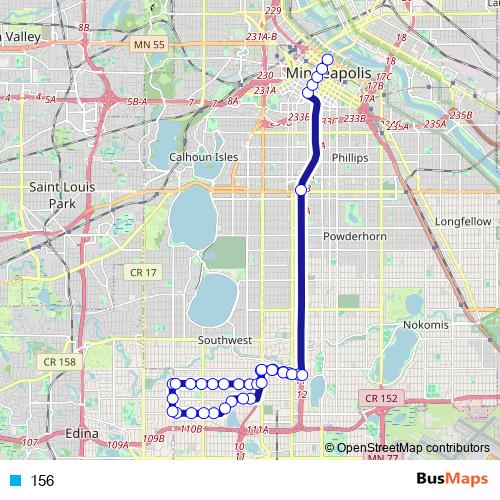 156 bus Line Map