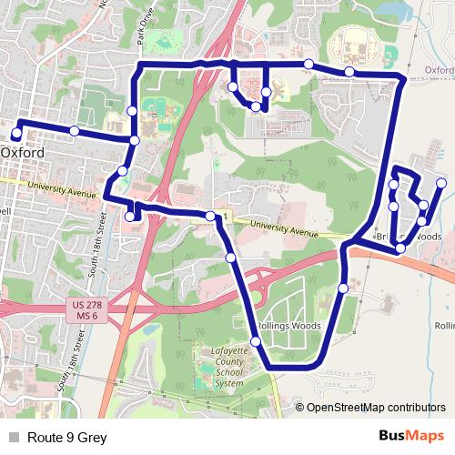 Route 9 Grey bus Line Map