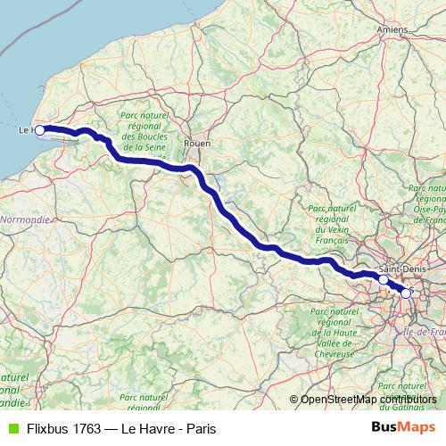 Flixbus 1763 bus Line Map
