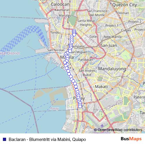 Baclaran - Blumentritt via Mabini, Quiapo bus Line Map