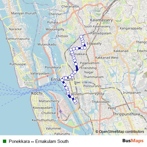 Ponekkara ↔ Ernakulam South bus Line Map