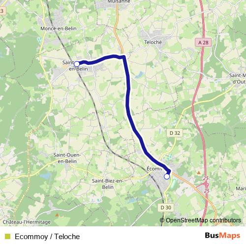Ecommoy / Teloche bus Line Map