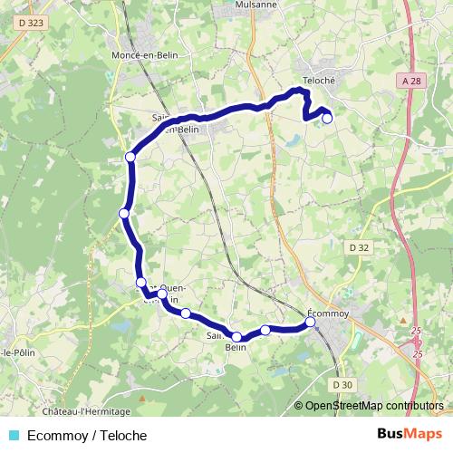 Ecommoy / Teloche bus Line Map