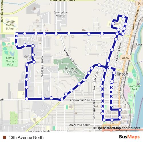 13th Avenue North bus Line Map