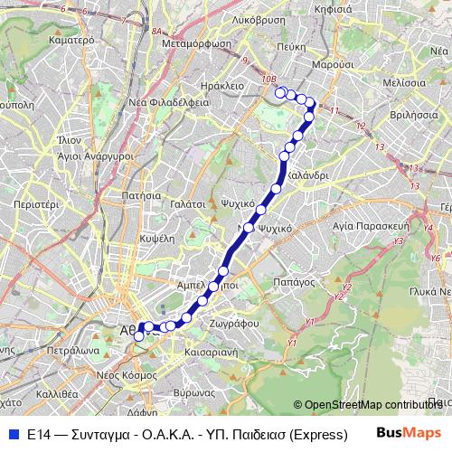 Ε14 bus Line Map