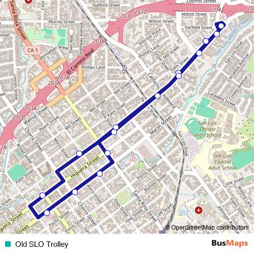 Old SLO Trolley bus Line Map