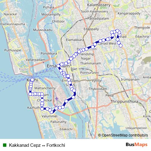 Kakkanad Cepz ↔ Fortkochi bus Line Map