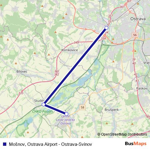 Mošnov, Ostrava Airport - Ostrava-Svinov rail Line Map