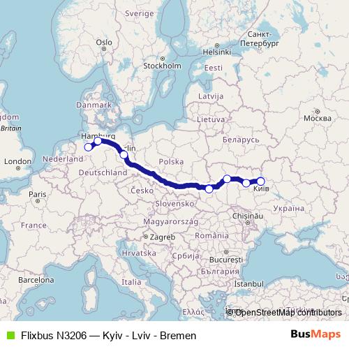 Flixbus N3206 bus Line Map