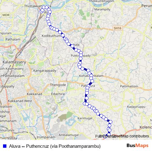 Aluva ↔ Puthencruz (via Poothanamparambu) bus Line Map