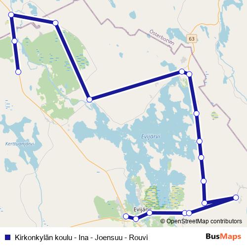 Kirkonkylän koulu - Ina - Joensuu - Rouvi bus Line Map